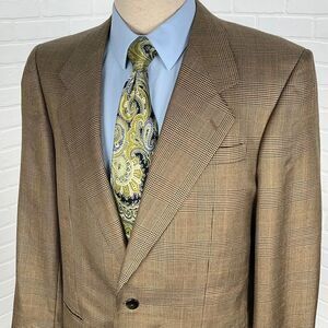 Paolo Uomo Blazer Men 40 Tan Black Prince Edward‎ Plaid Classic Career Silk Wool